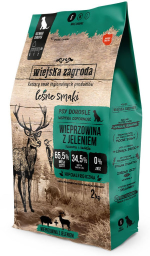 WIEJSKA ZAGRODA dla psa Leśne Smaki - Wieprzowina z jeleniem - rozmiar chrupek: S (mały) 2 kg