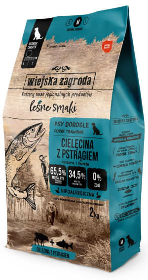 WIEJSKA ZAGRODA dla psa Leśne Smaki - Cielęcina z pstrągiem rozmiar chrupek: M (średni) 2 kg