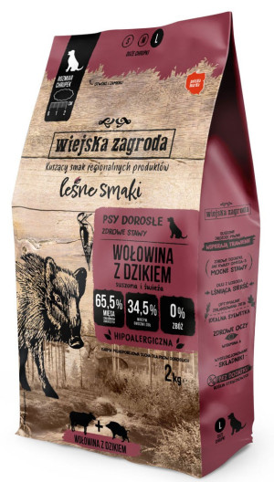 WIEJSKA ZAGRODA PIES Wołowina z dzikiem - rozmiar chrupek L 2 kg