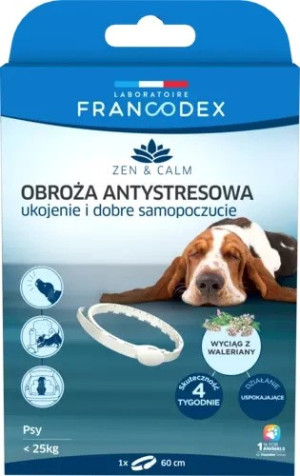 FRANCODEX Obroża antystresowa z walerianą dla psów do 25 kg / 60 cm