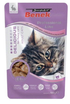 SUPER BENEK Cat Królik w białym sosie dla kotów wybrednych 100g