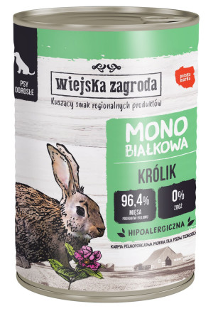 WIEJSKA ZAGRODA Monobiałkowa dla psa - Królik 6x 400g