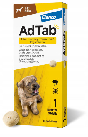 ELANCO AdTab 1,3 - 2,5 kg / 1 tabl. (56 mg) - tabletka na pchły i kleszcze