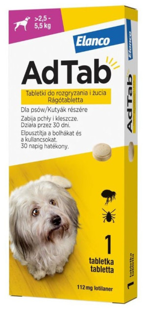 ELANCO AdTab 2,5 - 5,5 kg / 1 tabl. (112 mg) - tabletka na pchły i kleszcze