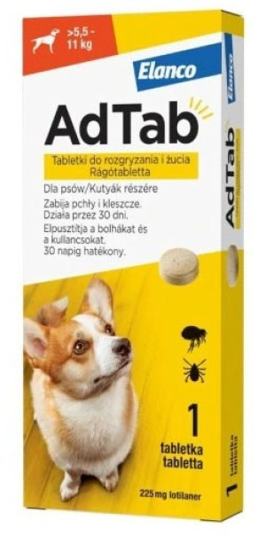 ELANCO AdTab 5,5 - 11 kg / 1 tabl. (225 mg) - tabletka na pchły i kleszcze