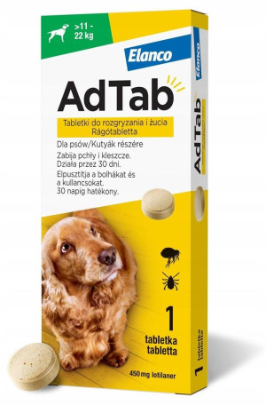 ELANCO AdTab 11 - 22 kg / 1 tabl. (450 mg) - tabletka na pchły i kleszcze