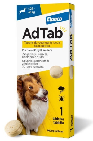 ELANCO AdTab 22 - 45 kg / 1 tabl. (900 mg) - tabletka na pchły i kleszcze