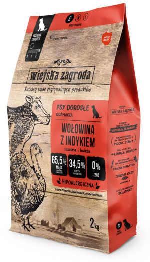 WIEJSKA ZAGRODA PIES Wołowina z indykiem - rozmiar chrupek S 2 kg