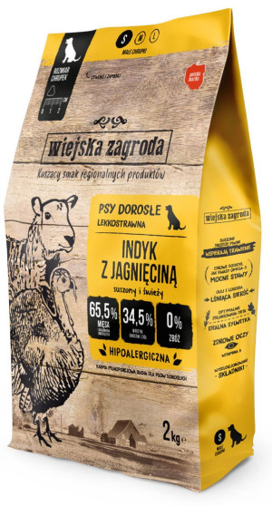 WIEJSKA ZAGRODA PIES Indyk z jagnięciną - rozmiar chrupek S 2 kg