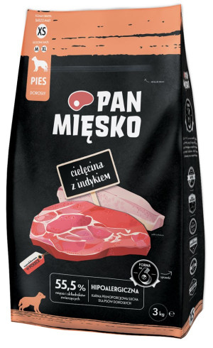 PAN MIĘSKO Cielęcina z indykiem - rozmiar chrupek XS 3 kg