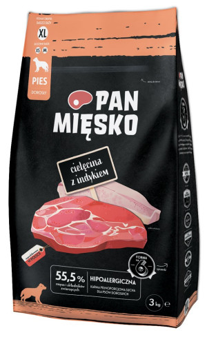 PAN MIĘSKO Cielęcina z indykiem - rozmiar chrupek XL 3 kg