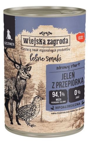 WIEJSKA ZAGRODA dla szczeniąt Leśne smaki - Jeleń z przepiórką 400g
