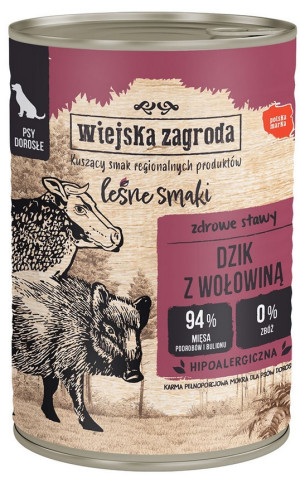 WIEJSKA ZAGRODA PIES Leśne smaki - Dzik z wołowiną 400g