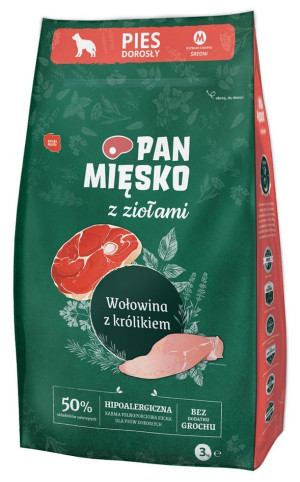 PAN MIĘSKO z Ziołami, Wołowiną i z Królikiem - rozmiar chrupek M 3 kg