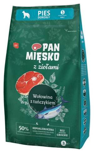 PAN MIĘSKO z Ziołami, Wołowiną i z Tuńczykiem - rozmiar chrupek S 3 kg