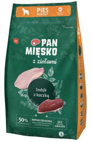 PAN MIĘSKO z Ziołami, Indykiem i z Kaczką - rozmiar chrupek M 3 kg