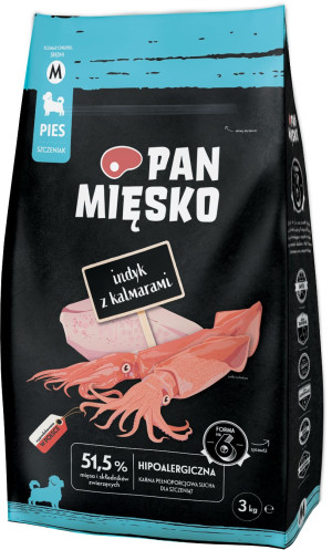 PAN MIĘSKO dla szczeniąt Indyk z kalmarami - rozmiar chrupek M 3 kg