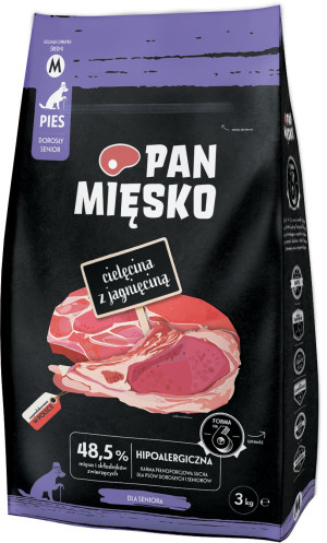 PAN MIĘSKO Senior Cielęcina z jagnięciną - rozmiar chrupek M 3 kg