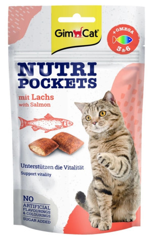 GIMCAT Nutri Pockets chrupiące poduszeczki z łososiem i kwasami omega 3 i 6 60g