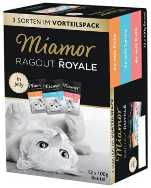 MIAMOR Ragout Royale Mix Indyk, łosoś, cielęcina w glaretce 12x 100g