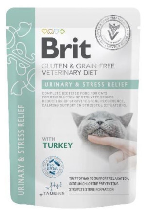 BRIT Veterinary Diets Cat Pouches Fillets in Gravy Urinary and Stress Relief 85g