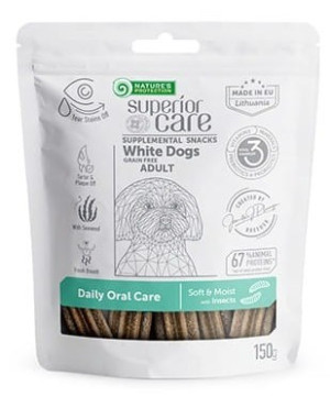 NATURES PROTECTION Superior Care White Dog Adult All breeds Snack Daily Oral Care with Insects 150g