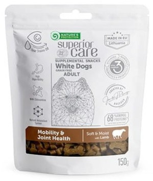 NATURES PROTECTION Superior Care White Dog Adult All Breeds Snack Grain Free Mobility and Joint Health with Lamb 150g