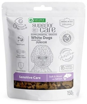 NATURES PROTECTION Superior Care White Dog Junior All breeds Snack Grain Free Sensitive Care with Salmon 150g