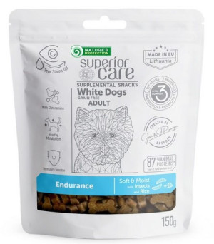 NATURES PROTECTION Superior Care White Dog Adult Snack Endurance with Insects and Rice 150g