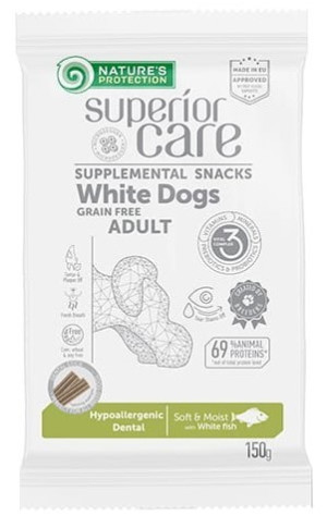 NATURES PROTECTION Superior Care White Dog Adult Snack Hypoallergenic Dental Grain Free White Fish 150g