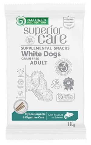 NATURES PROTECTION Superior Care White Dog Adult Snack Hypoallergenic and Digestive Care Grain Free Salmon 110g