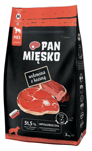 PAN MIĘSKO dla psów Wołowina z koziną - rozmiar chrupek: M (średni) 3 kg