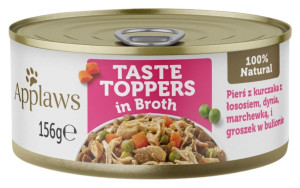 APPLAWS Dog Taste Toppers in Broth Pierś z kurczaka z łososiem i dynią, marchewką i groszkiem 156g