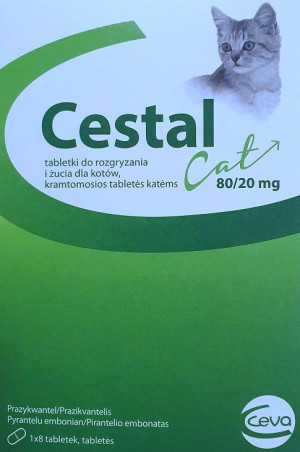 CESTAL Cat  80/20mg - tabletki do rozgryzania i żucia dla kotów na odrobaczanie 8szt. (kartonik)