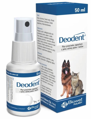 BIOWET Deodent - Płyn przeciwko zapachom z jamy ustnej psów i kotów 50 ml