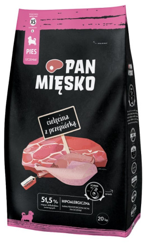 PAN MIĘSKO Cielęcina z przepiórką dla szczeniąt - rozmiar chrupek: XS (bardzo mały) 3 kg