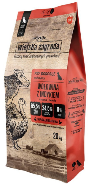 Wiejska Zagroda dla psa - Wołowina z indykiem rozmiar chrupek: L (duży) 2 kg