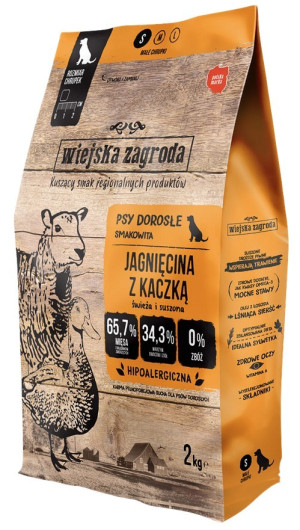 WIEJSKA ZAGRODA dla psa Jagnięcina z kaczką - rozmiar chrupek S 9 kg