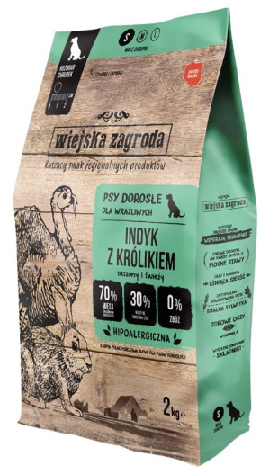 WIEJSKA ZAGRODA dla psa Indyk z królikiem rozmiar chrupek: S 20 kg