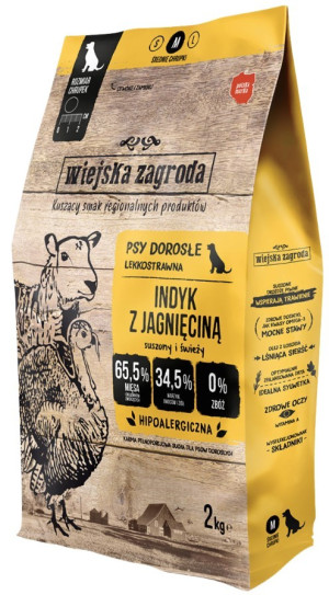 WIEJSKA ZAGRODA dla psa Indyk z jagnięciną rozmiar chrupek: M 2kg