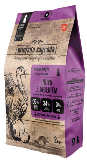 WIEJSKA ZAGRODA dla szczeniąt - Indyk z jabłkiem 9 kg