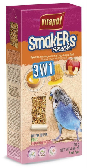 VITAPOL Smakers 3w1 dla papugi falistej - owocowy / miodowy / jajeczny 130g