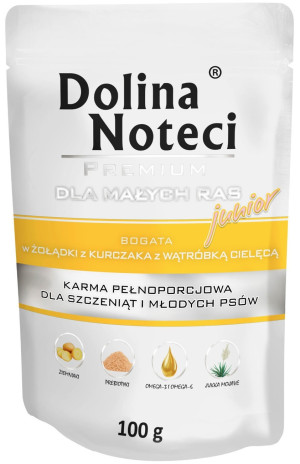 DOLINA NOTECI Premium Małe Rasy Junior - żołądki z kurczaka, wątróbka cielęca (saszetka) 100g