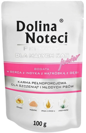 DOLINA NOTECI Premium Małe Rasy Junior - serca indyka, wątróbka z gęsi (saszetka) 100g
