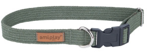 AMIPLAY Obroża regulowana Cotton - Khaki S (28-40 x 1,5cm)