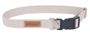AMIPLAY Obroża regulowana Cotton - Beżowa S (28-40 x 1,5cm)