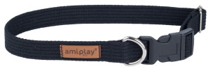 AMIPLAY Obroża regulowana Cotton - Czarna S (28-40 x 1,5cm)