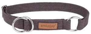 AMIPLAY Obroża półzaciskowa Cotton - Brązowa XXL (45-85 x 3cm)