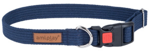 AMIPLAY Obroża regulowana z blokadą Cotton - Granatowa S (28-40 x 1,5cm)
