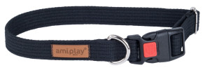 AMIPLAY Obroża regulowana z blokadą Cotton - Czarna S (28-40 x 1,5cm)